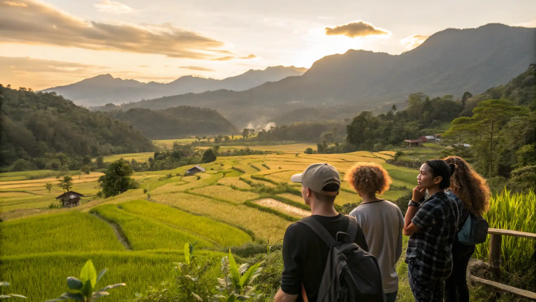 Mountain Highland Adventures | View of Toraja rice fields at sunset | Tour Toraja