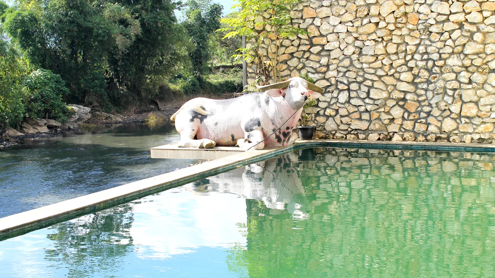 Resort swimming pool beside the Sa'dan River in Rantepao, Tana Toraja